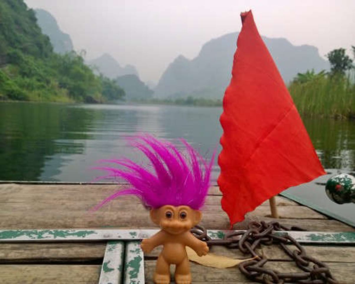 Oswald at Tràng An Grotto in Ninh Binh, Vietnam