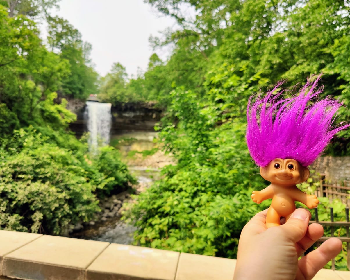 Oswald at Minnehaha Falls in Minneapolis, MN, USA